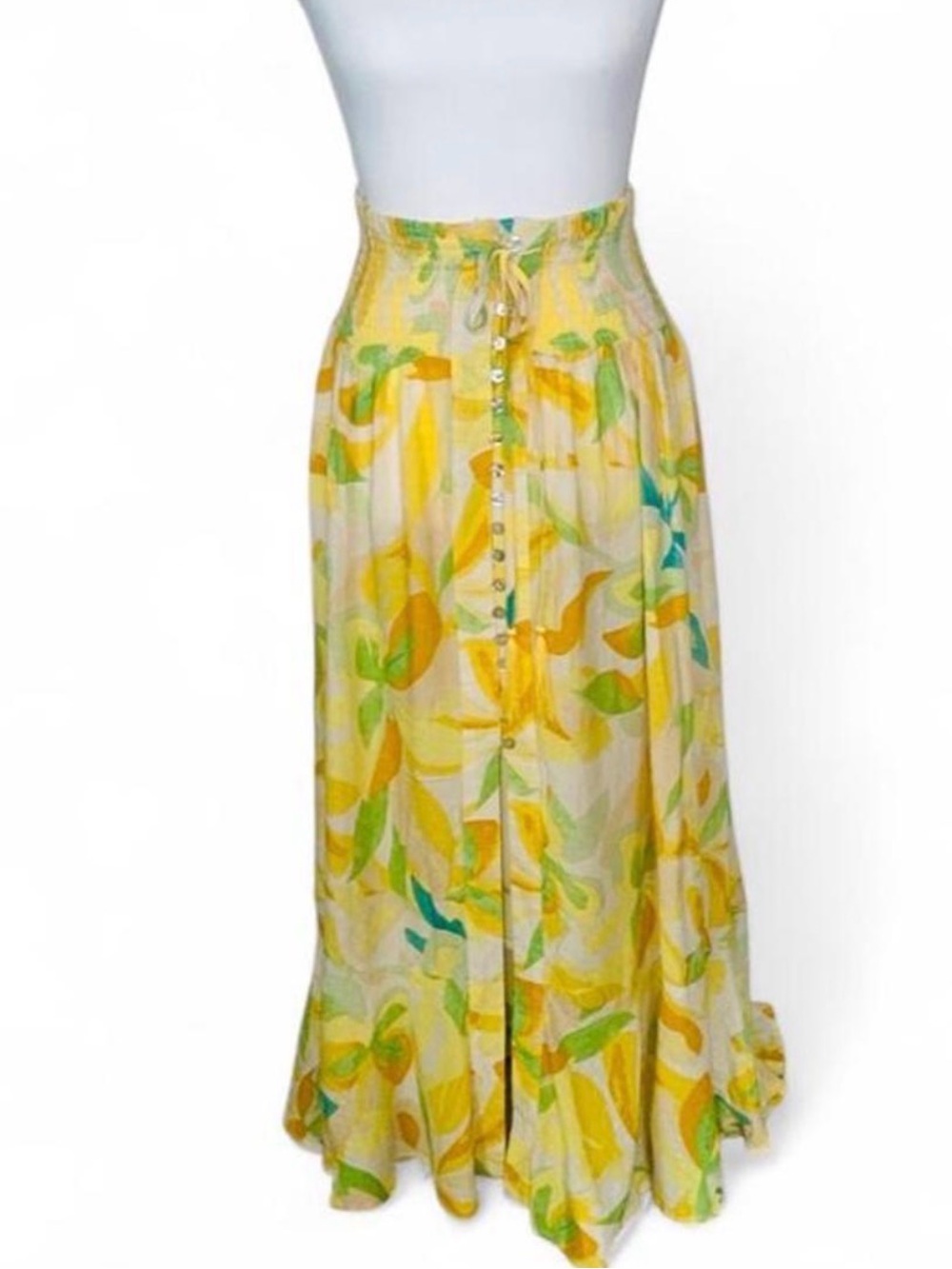 RACHEL Rachel Roy Yellow Floral Button-Front Maxi Skirt